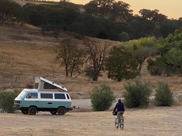 Heading back to camp after riding the Eroica 100-miler from Paso Robles to the Coast